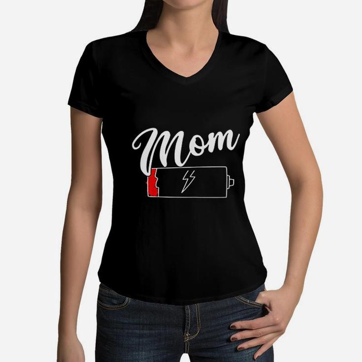 Mom Low Battery Tired Mother Women V-Neck T-Shirt