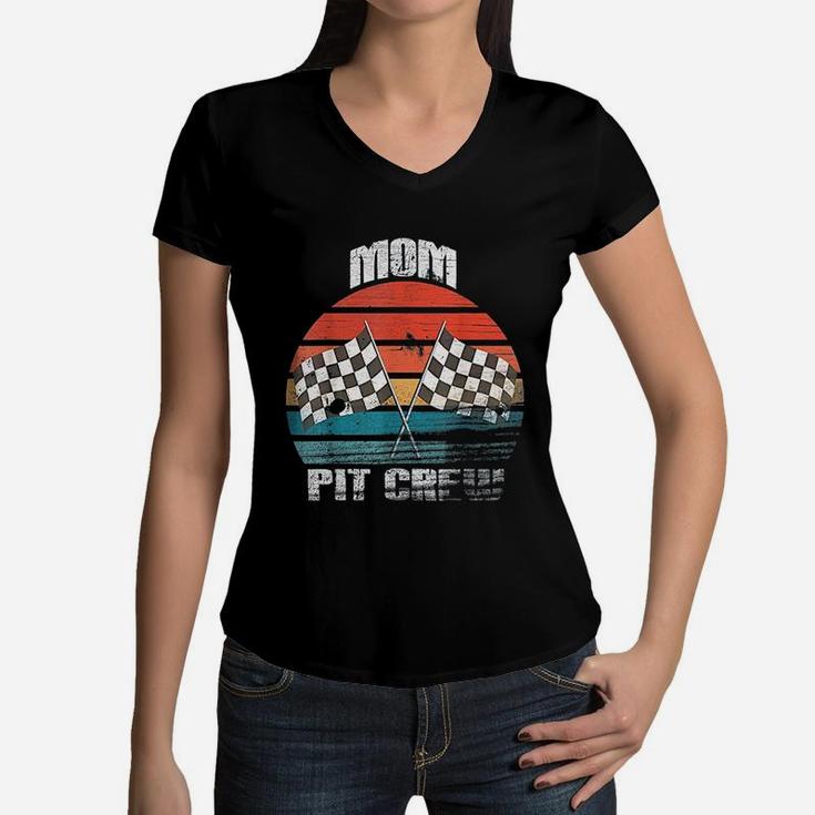 Mom Pit Crew Race Car Women V-Neck T-Shirt