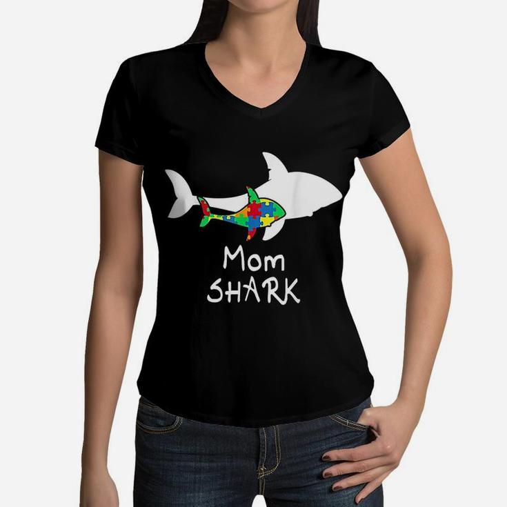 Mom Shark Puzzle Piece Cool Women V-Neck T-Shirt