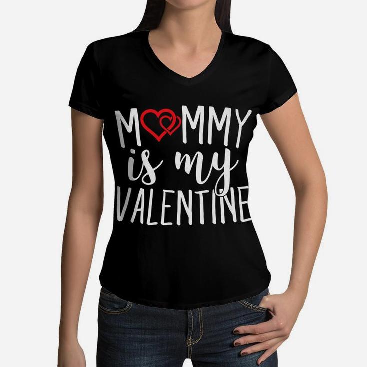 Mommy Is My Valentine Sweet Hearts Cupid Women V-Neck T-Shirt