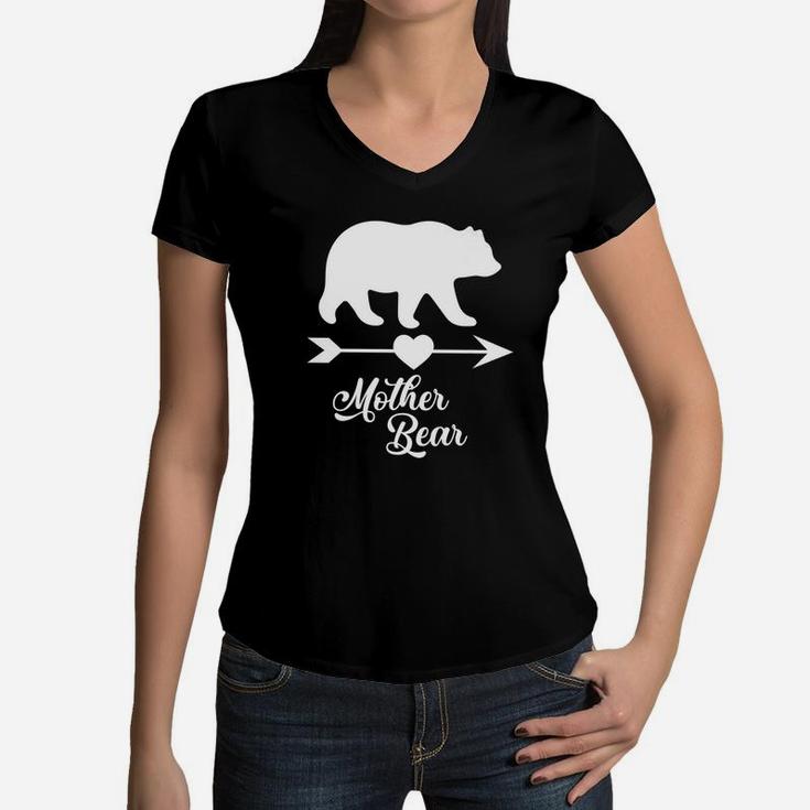 Mother Bear For Women Graphic Mommy Mom Apparel Women V-Neck T-Shirt
