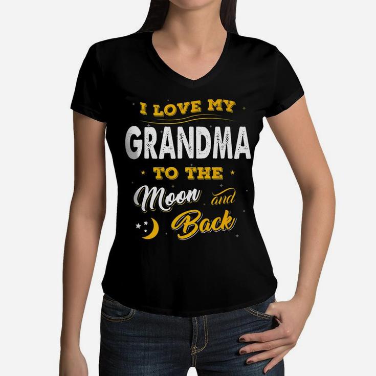 Mothers Day I Love My Grandma To The Moon And Back Women V-Neck T-Shirt