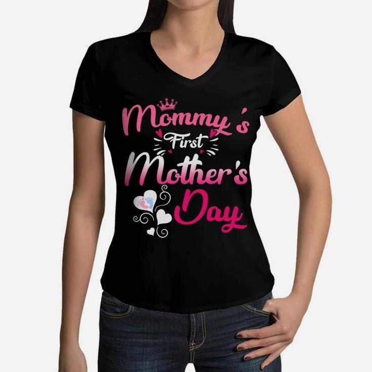My First Mothers Day 2022 For New Mommy Baby Gifts Women V-Neck T-Shirt