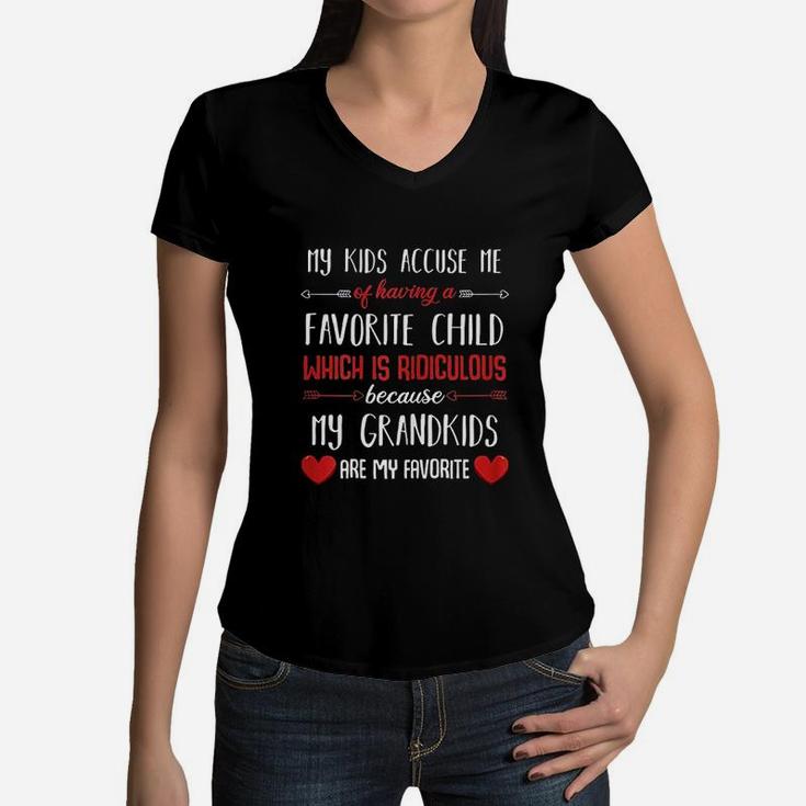 My Grandkids Are My Favorite Funny Family Quote Women V-Neck T-Shirt