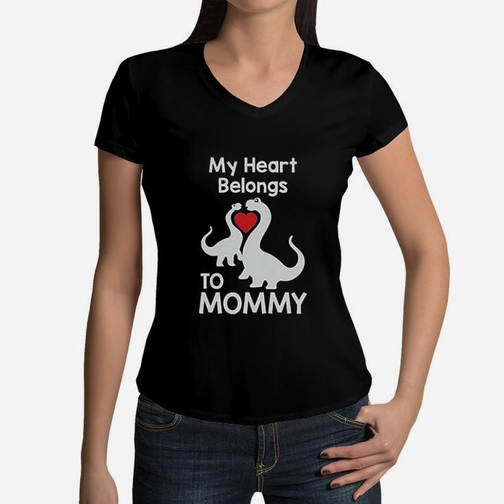 My Heart Belongs To Mommy T-rex Love Women V-Neck T-Shirt