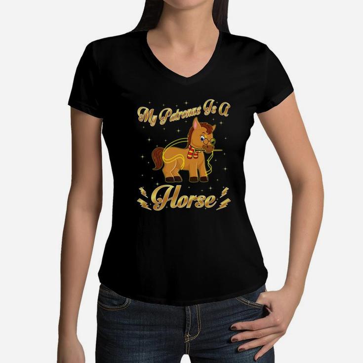 My Patronus Is A Horse Harry Animals Potter Dad Mom Women V-Neck T-Shirt
