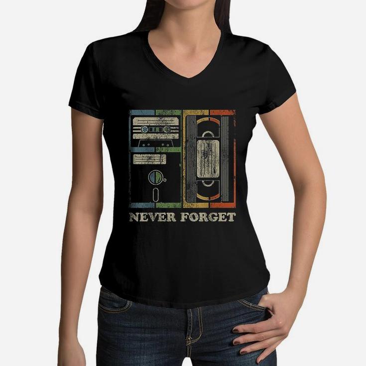 Never Forget Retro Vintage Cool 80s 90s Funny Geeky Nerdy Women V-Neck T-Shirt