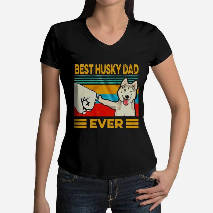 Official Best Husky Dad Ever Vintage Shirt Women V-Neck T-Shirt