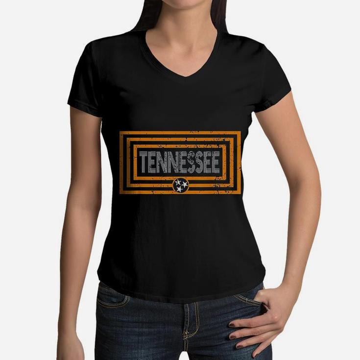 Orange White Tennessee State Flag Retro Vintage Tennessee Women V-Neck T-Shirt