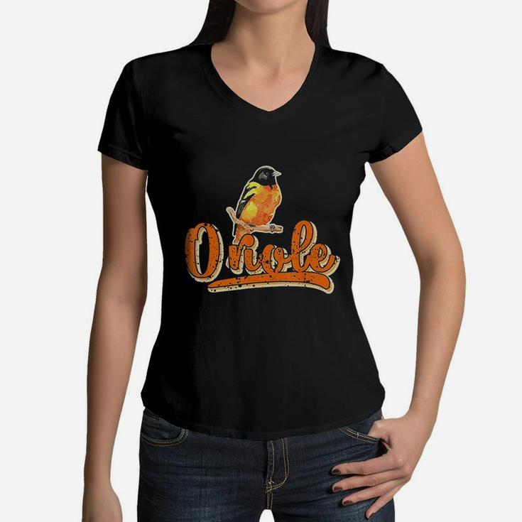Oriole Bird Silhouette Vintage Oriole Bird Women V-Neck T-Shirt