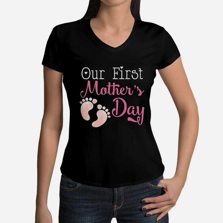 Our First Mothers Day Preg Announcement Women V-Neck T-Shirt