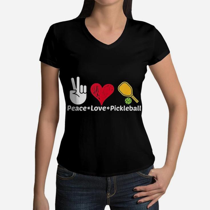 Paddleball Sports Mom Dad Retirement Peace Love Pickleball Women V-Neck T-Shirt