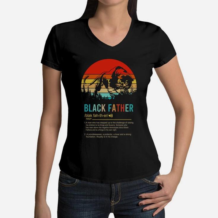 Panther Black Father A Man Who Has Stepped Up To The Challenge Of Raising His Children Vintage Sunset Women V-Neck T-Shirt