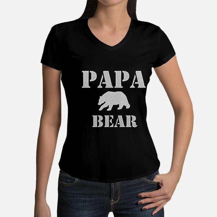 Papa Mama Baby Bear Dark Pajamas Women V-Neck T-Shirt