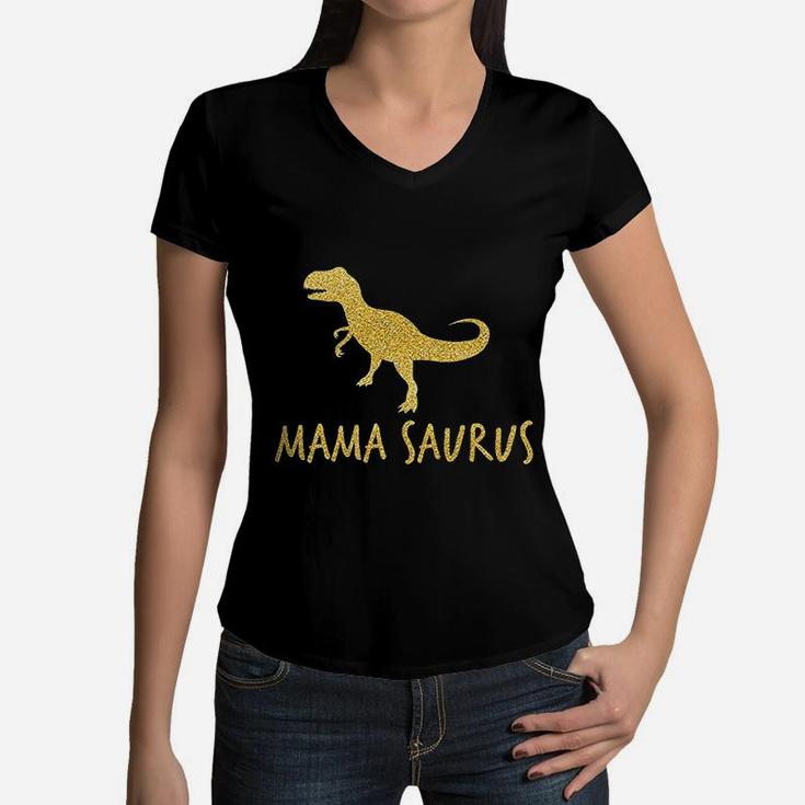Personalized Family Saurus Matching Dinosaurus Mommy Daddy Baby Saurus Women V-Neck T-Shirt