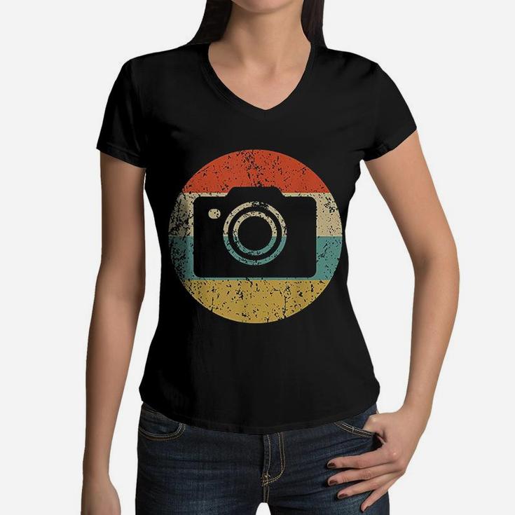 Photographer Vintage Retro Camera Women V-Neck T-Shirt