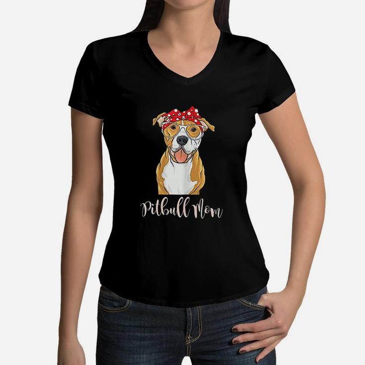 Pitbull Mom Funny Pit Bull Dog Women V-Neck T-Shirt