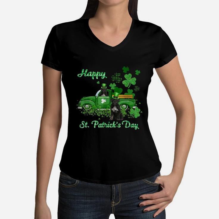 Portuguese Water Dog Riding Green Truck St Patricks Day Dog Lovers Gift Women V-Neck T-Shirt