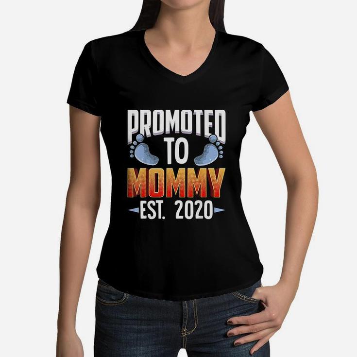 Promoted To Mother Est 2020 New Mommy Women V-Neck T-Shirt