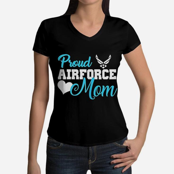 Proud Air Force Mom Heart Military Women V-Neck T-Shirt
