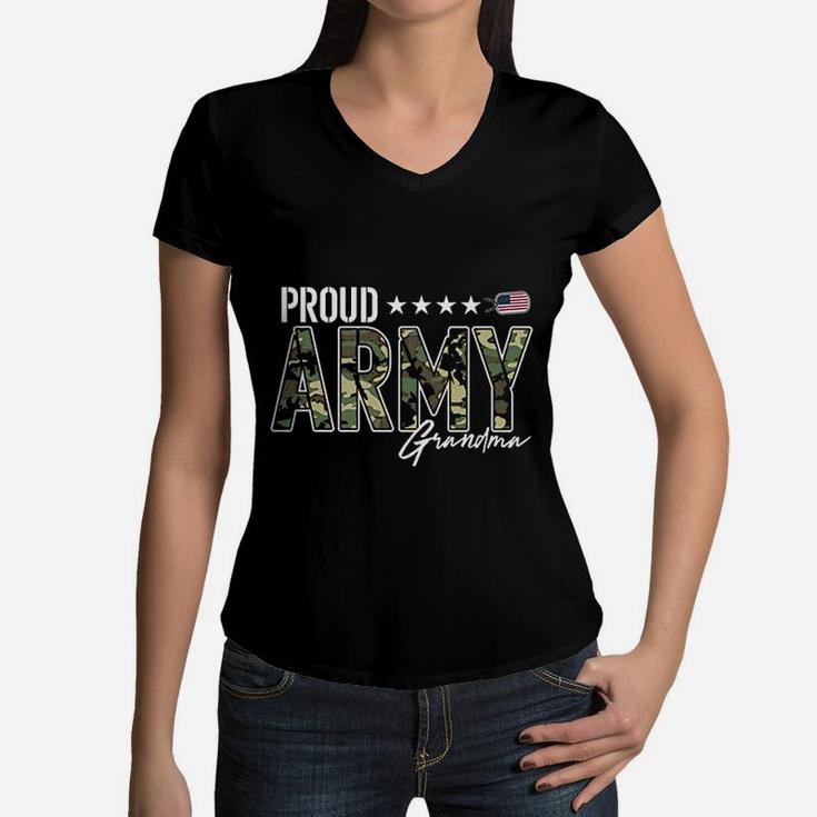 Proud Army Grandma For Grandmothers Of Soldiers Women V-Neck T-Shirt