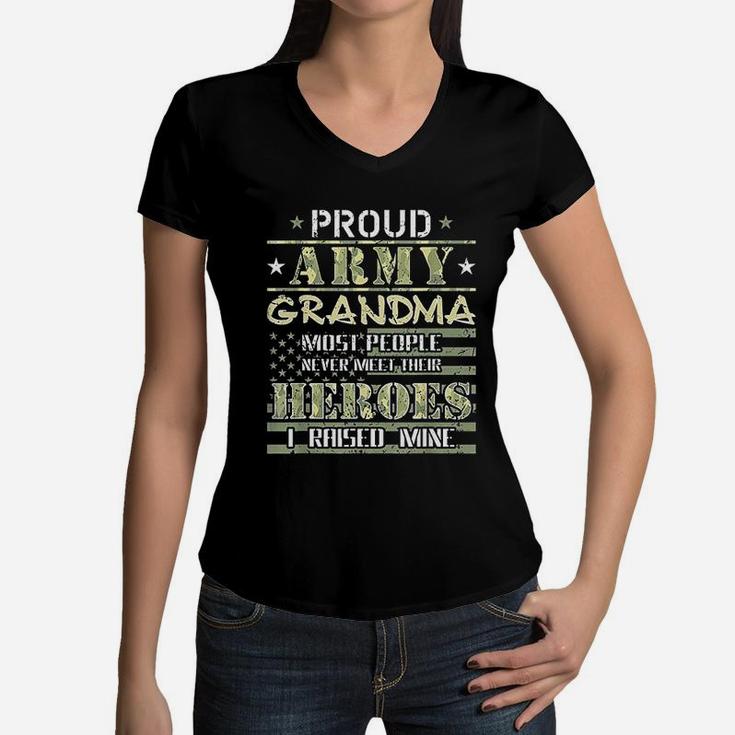 Proud Army Grandma I Raised My Heroes Camo Army Grandmother Women V-Neck T-Shirt