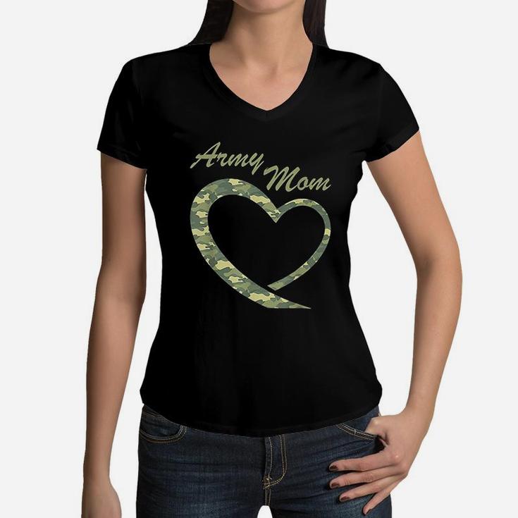 Proud Army Mom Gift Military Mother Camouflage Apparel Women V-Neck T-Shirt