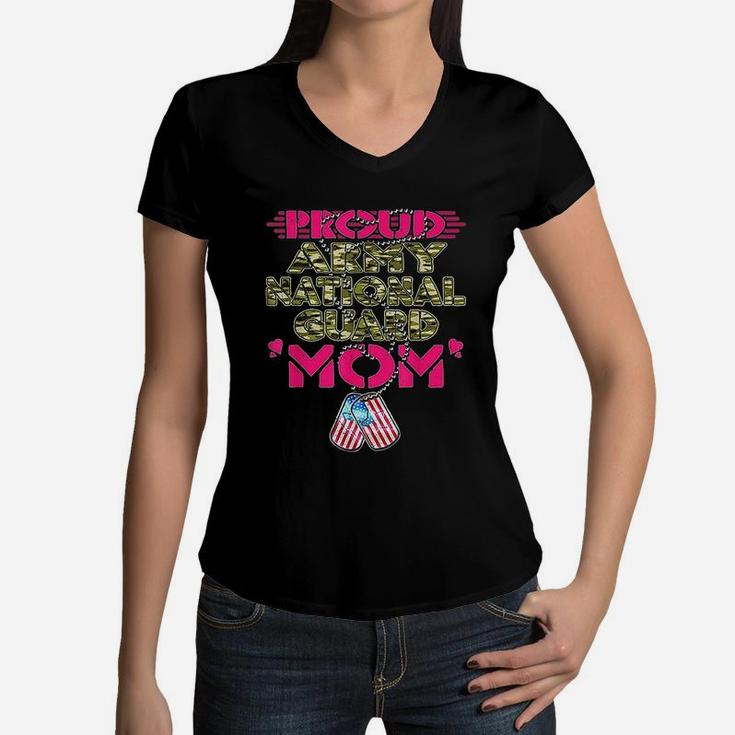 Proud Army National Guard Mom Dog Tags Pride Military Mother Women V-Neck T-Shirt