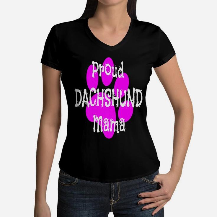 Proud Dachshund Mama Women V-Neck T-Shirt