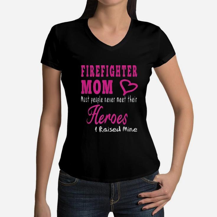 Proud Firefighter Mom Heroes Women V-Neck T-Shirt