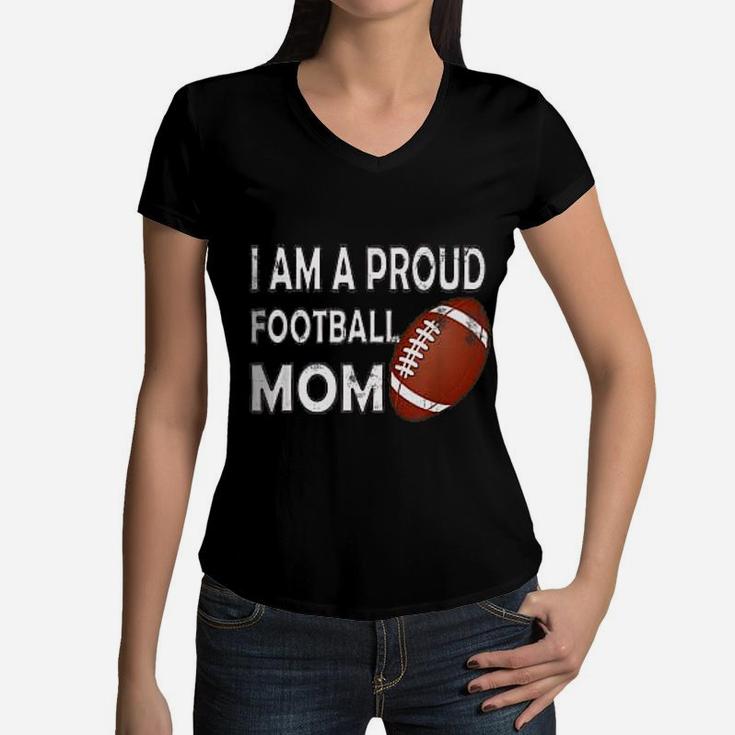 Proud Football Mom Cute Football Mother Women V-Neck T-Shirt