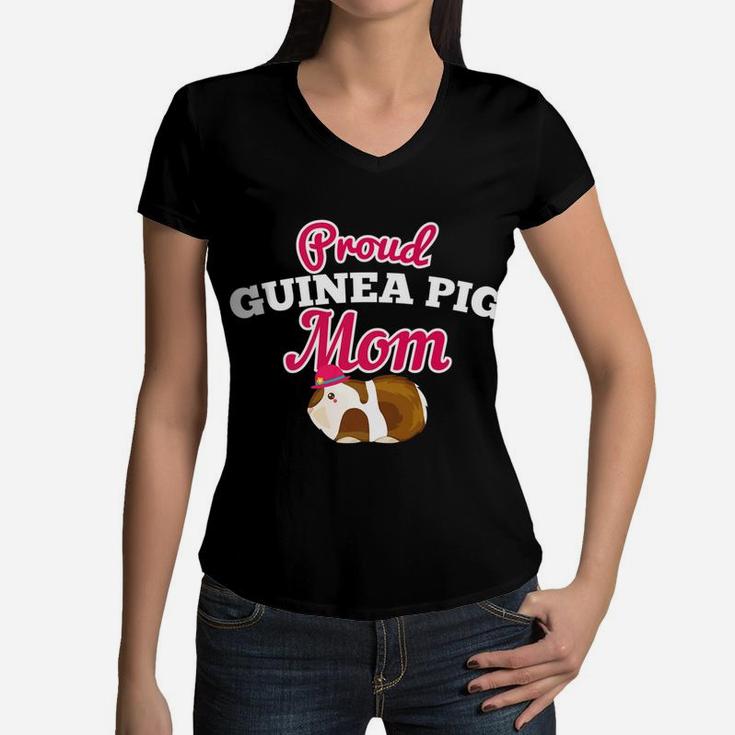 Proud Guinea Pig Mom Funny Cute Gift For Pig Lover Women V-Neck T-Shirt