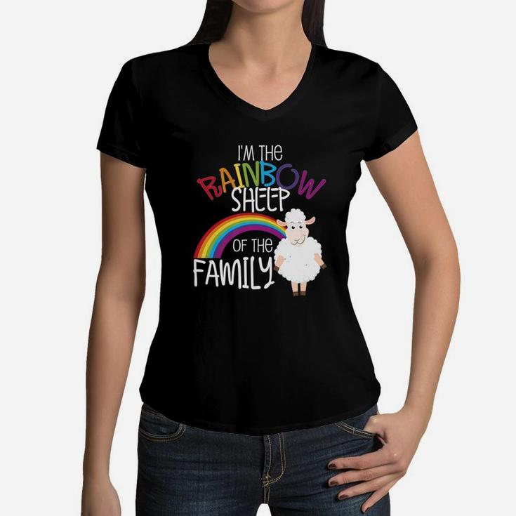 Rainbow Sheep Gay Pride Ally Lgbtq Family Allies Gift Women V-Neck T-Shirt