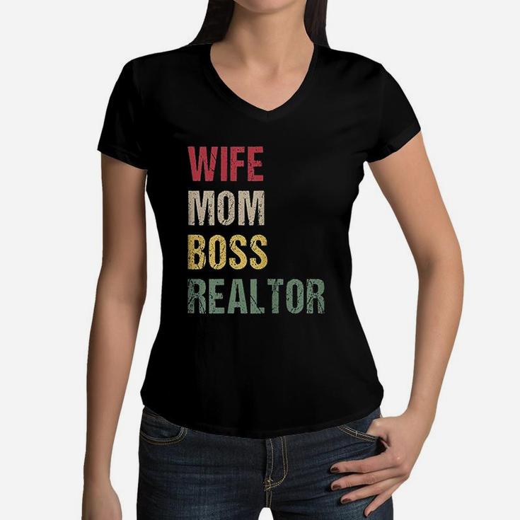 Realtor Mom Shirt Wife Mom Boss Realtor Women V-Neck T-Shirt