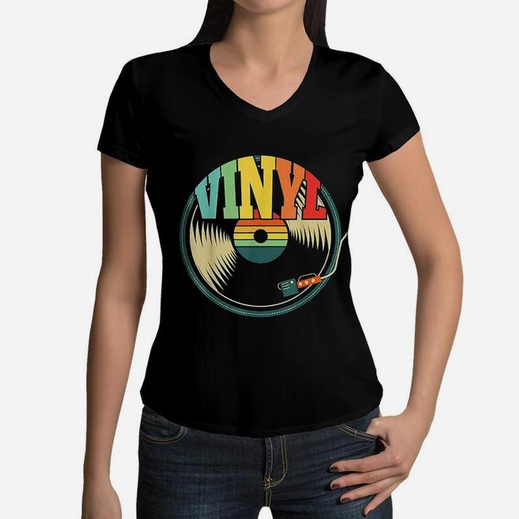 Record Collector Turntable Vintage Vinyl Music Women V-Neck T-Shirt