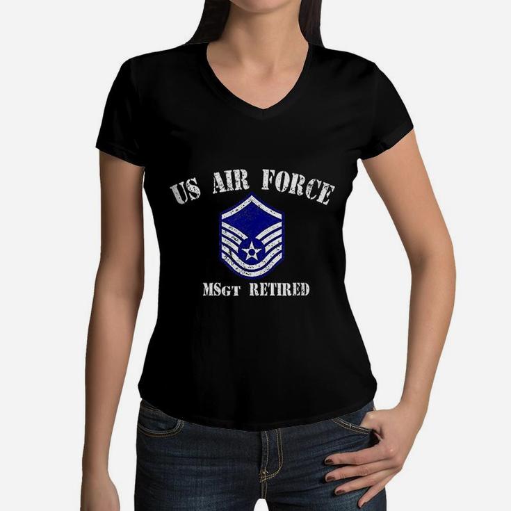 Retired Air Force Master Sergeant Military Veteran Retiree Women V-Neck T-Shirt