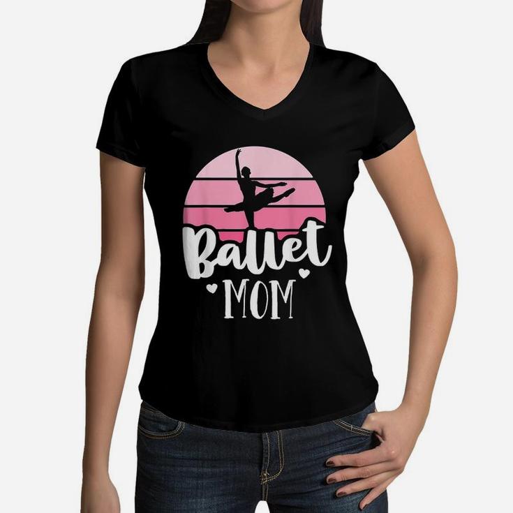Retro Ballet Mom Pink Ballerina Dance Mom Women V-Neck T-Shirt