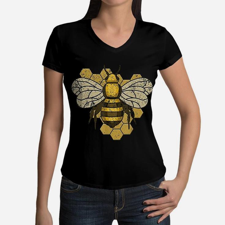 Retro Bee Vintage Save The Bees Women V-Neck T-Shirt