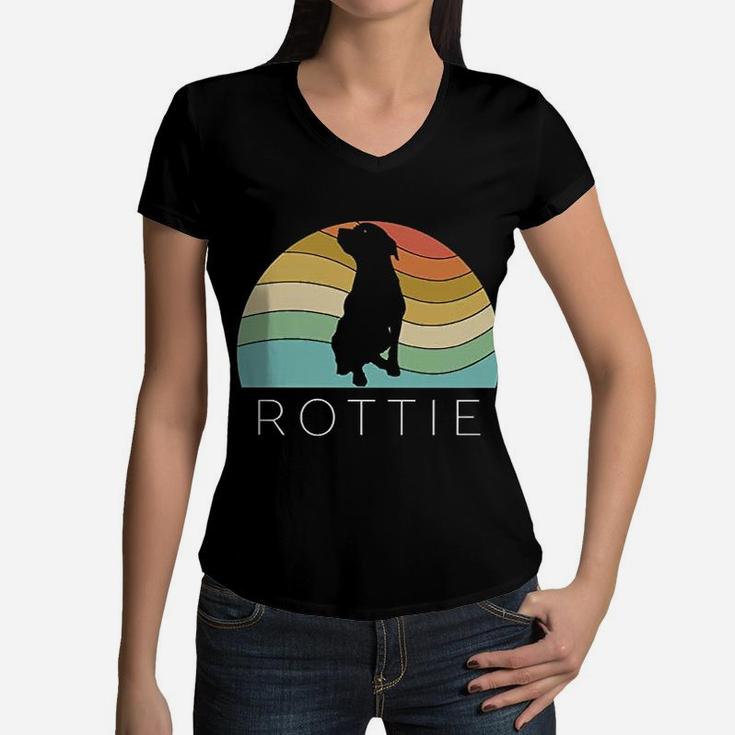 Retro Rottweiler Rottie Dod Mom Dad Women V-Neck T-Shirt