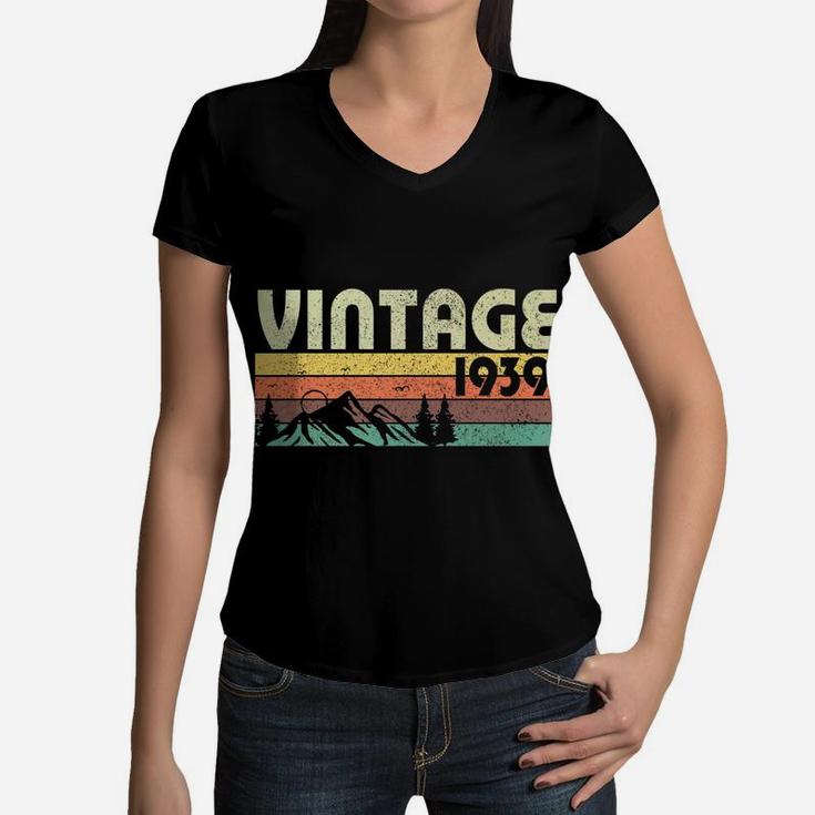 Retro Vintage 1939 Graphics 83rd Birthday Gift 83 Years Old  Women V-Neck T-Shirt