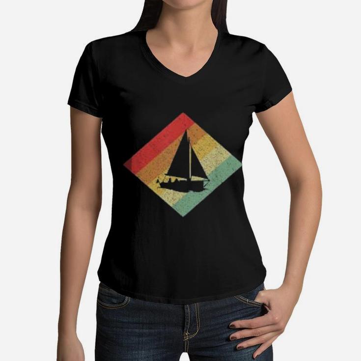Retro Vintage 80s Sailing Sail Gift Women V-Neck T-Shirt