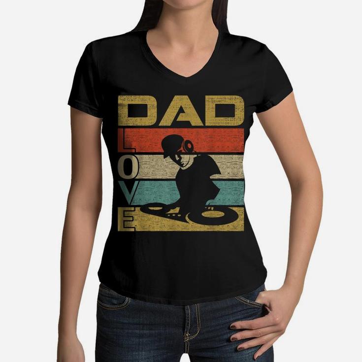 Retro Vintage Dad Love Dj Deejay Fathers Day Women V-Neck T-Shirt