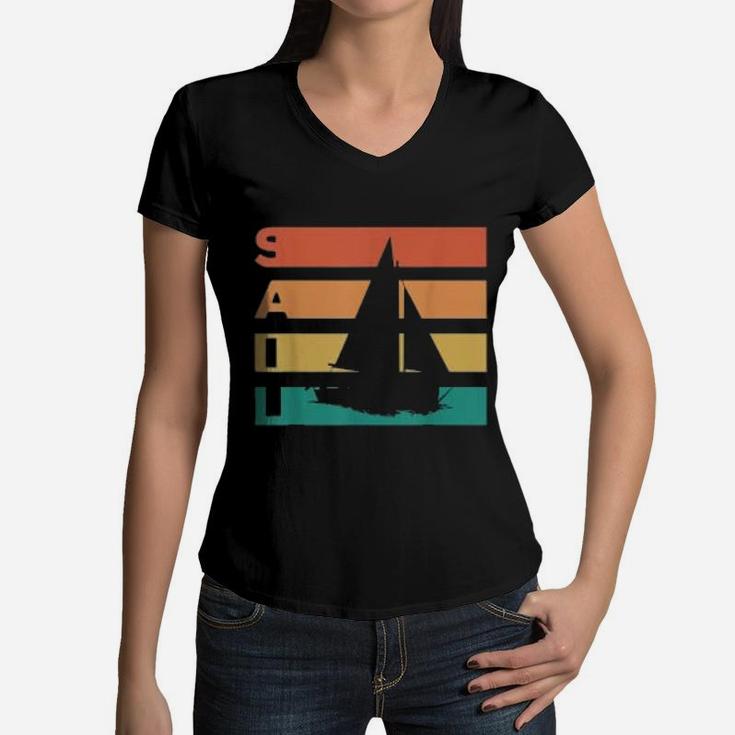 Retro Vintage Sailing Sail Gift Women V-Neck T-Shirt