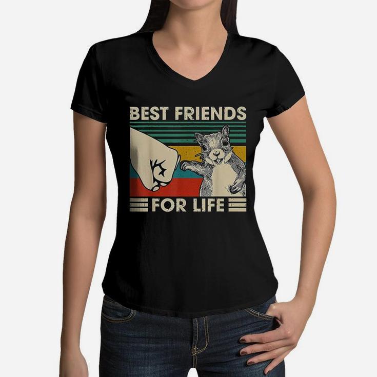 Retro Vintage Squirrel Best Friend For Life Fist Bump Women V-Neck T-Shirt