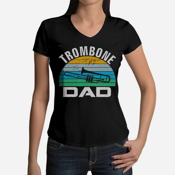 Retro Vintage Trombone Dad Funny Music Father's Day Gift T-shirt Women V-Neck T-Shirt