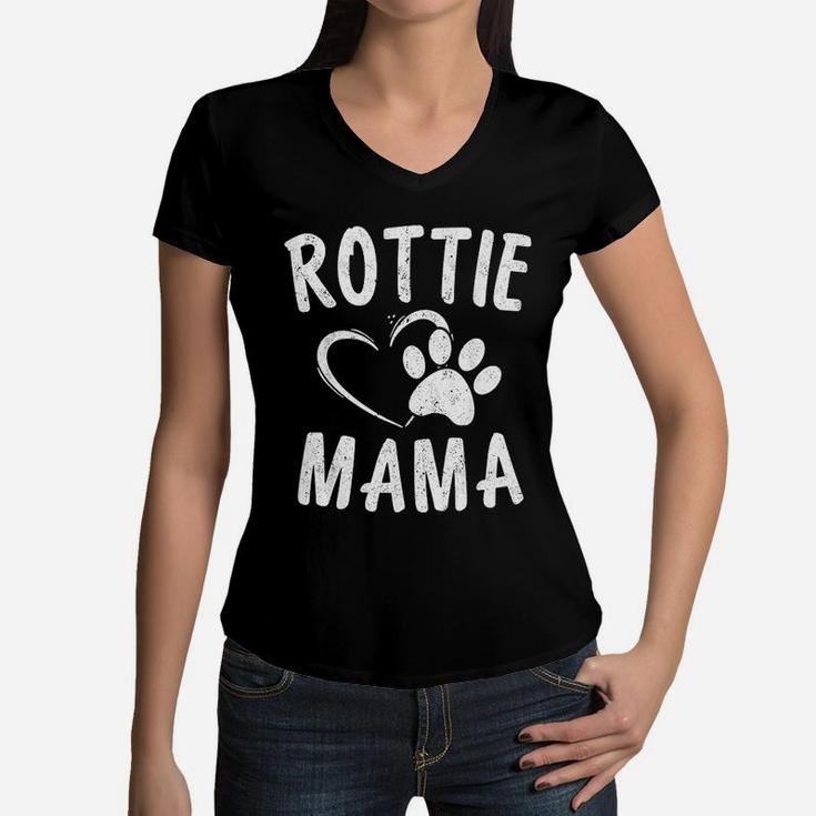 Rottie Mama Gift Dog Lover Apparel Pet Owner Rottweiler Mom Women V-Neck T-Shirt