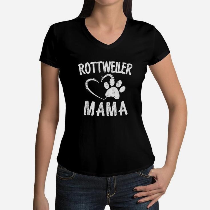 Rottweiler Mama Gift Dog Lover Pet Owner Rottie Mom Women V-Neck T-Shirt