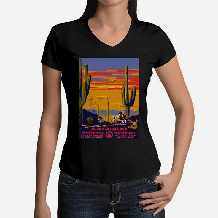 Saguaro National Park Vintage Travel Poster Womens Relaxed Fit Tshirt Christmas Ugly Sweater Women V-Neck T-Shirt