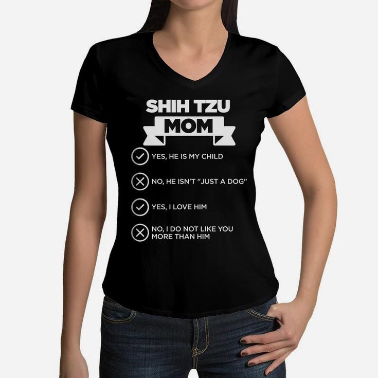 Shih Tzu Mom Checklist Funny Dog Lover Gift Women V-Neck T-Shirt