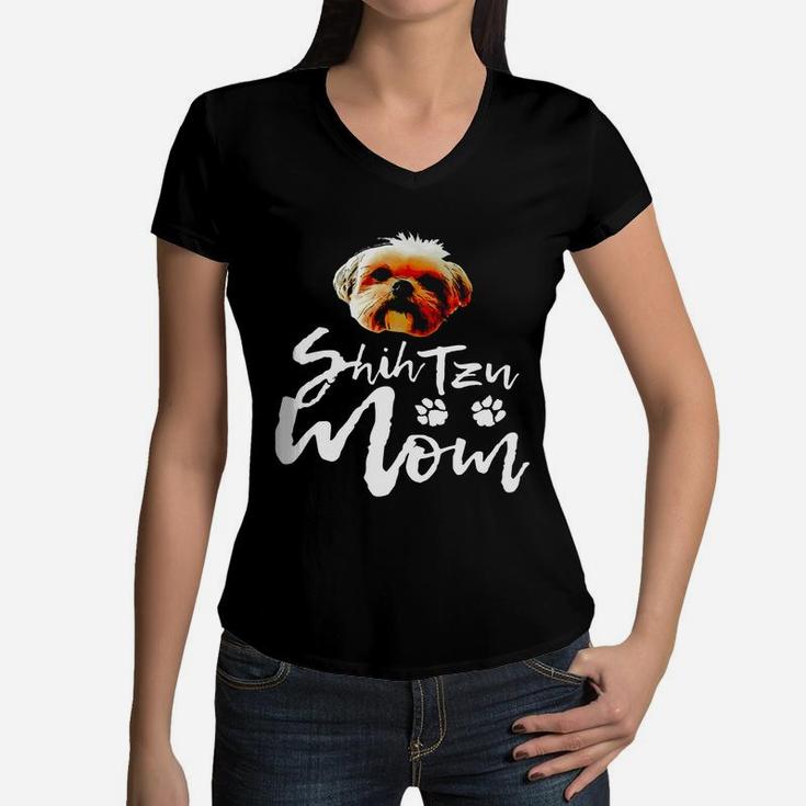 Shih Tzu Mom Cute Dog Face Shirt Black Women B077xg22zd 1 Women V-Neck T-Shirt